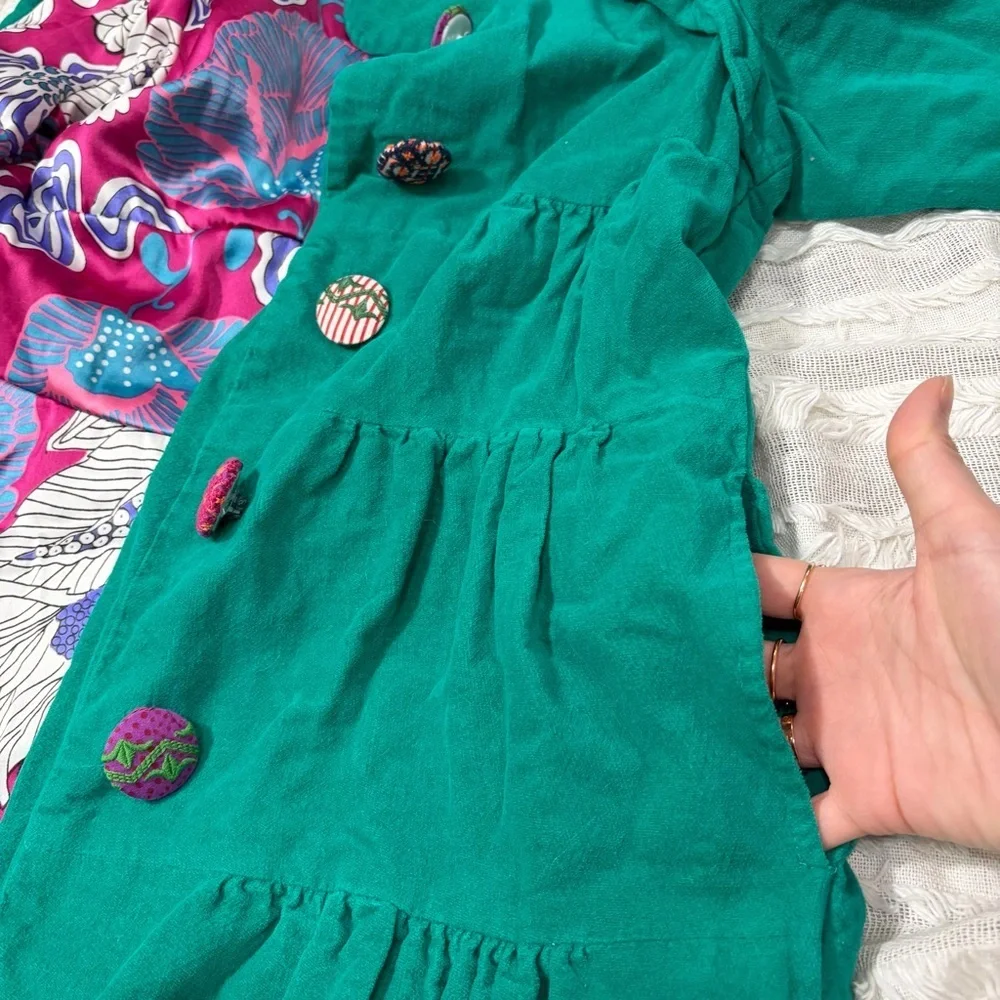 Whimsical vibrant green Judith March coat Measure Like Small Satin lined Boho - Picture 12 of 15